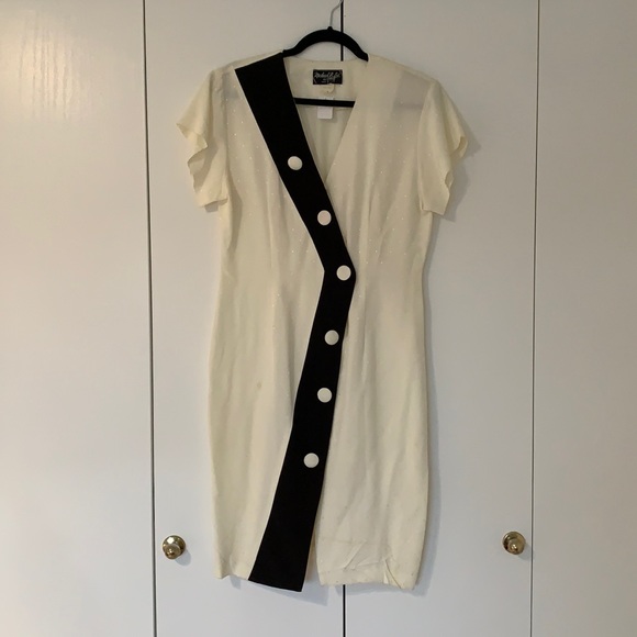 Cream and black vintage midi dress